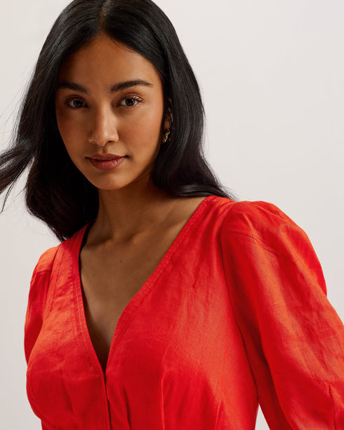 KOYO-Dresses-Linen Puff Sleeve Mini Dress- Ted Baker Romania